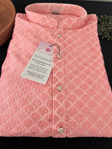 Grand Pastel Peach Color Men Kurta Pajama Set with Emberiodery and Sequin Work in Soft Butter Soft Silk | Indian Wedding Outfit for Men - Kaash