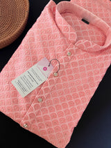 Grand Pastel Peach Color Men Kurta Pajama Set with Emberiodery and Sequin Work in Soft Butter Soft Silk | Indian Wedding Outfit for Men - Kaash