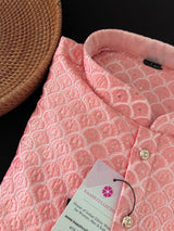 Grand Pastel Peach Color Men Kurta Pajama Set with Emberiodery and Sequin Work in Soft Butter Soft Silk | Indian Wedding Outfit for Men - Kaash