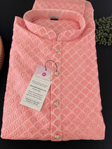 Pastel Peach men's kurta pajama in soft butter silk with embroidery with tiny sequin work — Kaash Collection