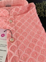 Pastel Peach men's kurta pajama in soft butter silk with embroidery with tiny sequin work — Kaash Collection