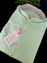 Grand Pastel Sea Green Color Men Kurta Pajama Set with Emberiodery and Sequin Work in Soft Butter Soft Silk | Indian Wedding Outfit for Men - Kaash