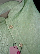 Grand Pastel Sea Green Color Men Kurta Pajama Set with Emberiodery and Sequin Work in Soft Butter Soft Silk | Indian Wedding Outfit for Men - Kaash