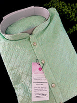 Grand Pastel Sea Green Color Men Kurta Pajama Set with Emberiodery and Sequin Work in Soft Butter Soft Silk | Indian Wedding Outfit for Men - Kaash