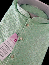 Pastel Sea Green men's kurta pajama in soft butter silk with embroidery with tiny sequin work — Kaash Collection