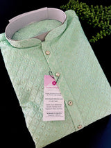 Pastel Sea Green men's kurta pajama in soft butter silk with embroidery with tiny sequin work — Kaash Collection
