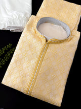 Grand Yellow Color Men's Soft Silk Kurta Pajama Set | Yellow Haldi Function Wear - Kaash