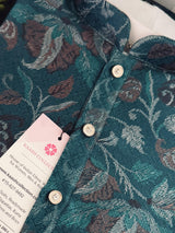 Teal men's kurta pajama in banarasi butter silk with banarasi floral weave with cotton lining — Kaash Collection