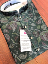 Hunter Green men's kurta pajama in banarasi butter silk with banarasi floral weave with cotton lining — Kaash Collection