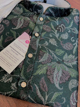 Hunter Green men's kurta pajama in banarasi butter silk with banarasi floral weave with cotton lining — Kaash Collection