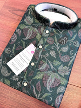 Hunter Green men's kurta pajama in banarasi butter silk with banarasi floral weave with cotton lining — Kaash Collection