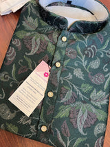 Hunter Green men's kurta pajama in banarasi butter silk with banarasi floral weave with cotton lining — Kaash Collection