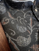 Charcoal Grey men's kurta pajama in banarasi butter silk with banarasi floral weave with cotton lining — Kaash Collection