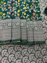 Green Dupion Banarasi saree in banarasi semi dupion silk with floral meenakari work — Kaash Collection