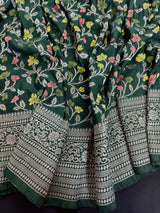 Green Dupion Banarasi saree in banarasi semi dupion silk with floral meenakari work — Kaash Collection