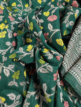 Green Dupion Banarasi saree in banarasi semi dupion silk with floral meenakari work — Kaash Collection