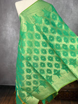 Green Semi Banarasi Floral Jaal dupatta in banarasi silk (non-pure) with handloom zari jaal weaving — Kaash Collection