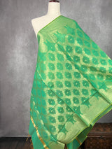 Green Semi Banarasi Floral Jaal dupatta in banarasi silk (non-pure) with handloom zari jaal weaving — Kaash Collection