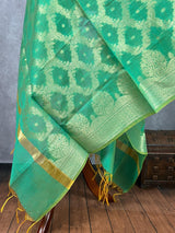 Green Semi Banarasi Floral Jaal dupatta in banarasi silk (non-pure) with handloom zari jaal weaving — Kaash Collection