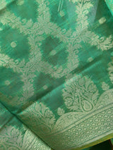 Green Semi Banarasi Floral Jaal dupatta in banarasi silk (non-pure) with handloom zari jaal weaving — Kaash Collection