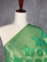 Green Semi Banarasi Floral Jaal dupatta in banarasi silk (non-pure) with handloom zari jaal weaving — Kaash Collection