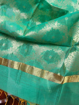 Green Semi Banarasi Floral Jaal dupatta in banarasi silk (non-pure) with handloom zari jaal weaving — Kaash Collection