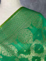 Green Semi Banarasi Floral Jaal dupatta in banarasi silk (non-pure) with handloom zari jaal weaving — Kaash Collection