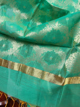 Green Benarasi Handwoven Semi Banarasi Silk Dupatta | Zari Work | Dupatta | Stole | Dupatta for Gifts - Kaash