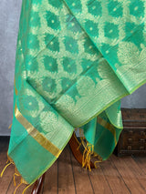 Green Benarasi Handwoven Semi Banarasi Silk Dupatta | Zari Work | Dupatta | Stole | Dupatta for Gifts - Kaash