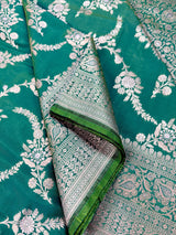 Green Color Banarasi Silk Saree with Floral Jaal in Muted Gold Zari - Kaash