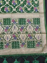 Green Color Bandhej Saree - Banarasi Semi Dupion Silk with Work Muted Gold Zari and Meenakari Work - Handwoven Sarees - Banarasi Saree - Kaash