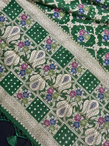 Green Color Bandhej Saree - Banarasi Semi Dupion Silk with Work Muted Gold Zari and Meenakari Work - Handwoven Sarees - Banarasi Saree - Kaash