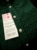 Green Color Chikankari Lucknowi Georgette Men Kurta Pajama Set with Lining - Kaash