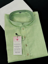 Powder Bluish White men's kurta pajama in pure linen cotton with premium linen cotton with fancy buttons — Kaash Collection