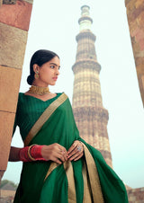 Green Color Saree in Art Silk with Lace Borders - Kaash