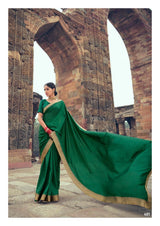 Green Color Saree in Art Silk with Lace Borders - Kaash