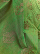 Green Color Soft Banarasi Cotton Tissue Silk Saree with Antqiue Zari | Floral Buttas | Cotton Silk Sarees | Paithani Style Borders - Kaash