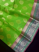 Green Color Soft Cotton Silk Saree with Buttas | Zari Weaving buttas with Banarasi Borders | Soft Cotton Silk Saree | Gift For Her - Kaash