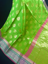 Green Color Soft Cotton Silk Saree with Buttas | Zari Weaving buttas with Banarasi Borders | Soft Cotton Silk Saree | Gift For Her - Kaash