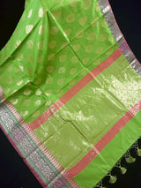 Green Color Soft Cotton Silk Saree with Buttas | Zari Weaving buttas with Banarasi Borders | Soft Cotton Silk Saree | Gift For Her - Kaash