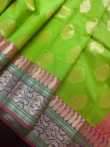 Green Color Soft Cotton Silk Saree with Buttas | Zari Weaving buttas with Banarasi Borders | Soft Cotton Silk Saree | Gift For Her - Kaash