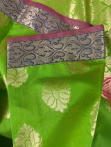 Green Color Soft Cotton Silk Saree with Buttas | Zari Weaving buttas with Banarasi Borders | Soft Cotton Silk Saree | Gift For Her - Kaash