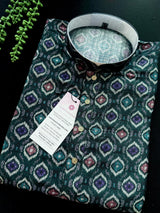 Green Ikkat men's kurta pajama in soft silk (non-pure, crepe-like) with ikkat digital print — Kaash Collection