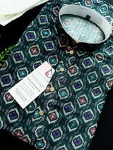 Green Ikkat men's kurta pajama in soft silk (non-pure, crepe-like) with ikkat digital print — Kaash Collection