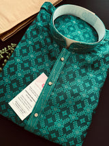 Green Color Soft Satin Silk Kurta with Zari Butti Weave - Kaash