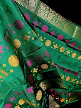 Green Color Soft Silk Dupatta with Multi-Color Meenakari Work | Soft Silk Dupatta | Stole | Benarasi Dupatta | Gift For Her - Kaash