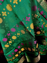 Green Color Soft Silk Dupatta with Multi-Color Meenakari Work | Soft Silk Dupatta | Stole | Benarasi Dupatta | Gift For Her - Kaash