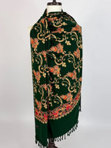 Bottle Green pashmina wool Kashmiri shawl with floral aari embroidery — Kaash Collection