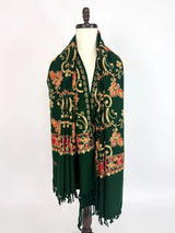 Bottle Green pashmina wool Kashmiri shawl with floral aari embroidery — Kaash Collection