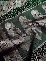 Green Handloom Mashru Silk Saree with Muted Gold Zari Weave Necklace Design - Kaash